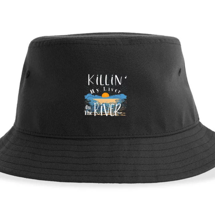 Funny Killing My Liver On The River Items Sustainable Bucket Hat