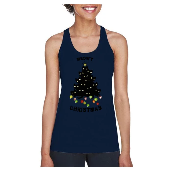 Funny Kitty Meowy Christmas Tree For Lovers Women's Racerback Tank