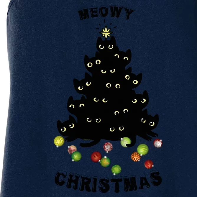 Funny Kitty Meowy Christmas Tree For Lovers Women's Racerback Tank