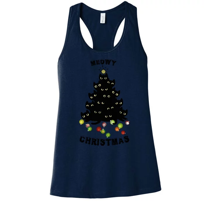 Funny Kitty Meowy Christmas Tree For Lovers Women's Racerback Tank