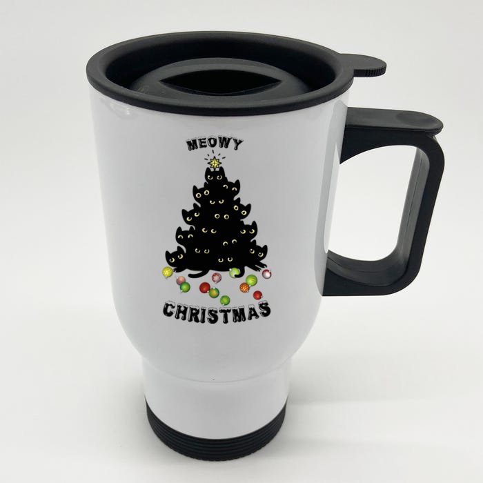 Funny Kitty Meowy Christmas Tree For Lovers Front & Back Stainless Steel Travel Mug