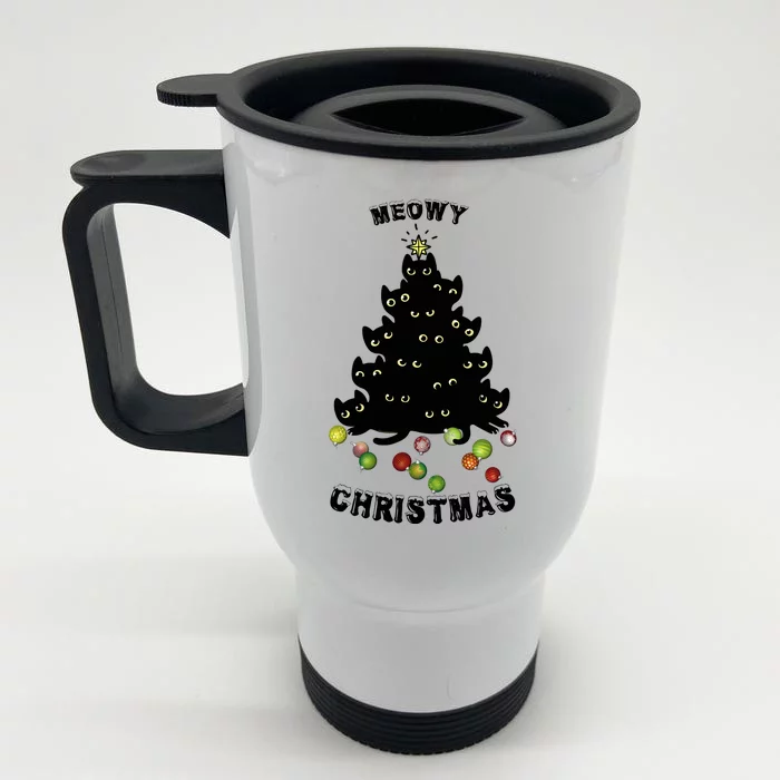 Funny Kitty Meowy Christmas Tree For Lovers Front & Back Stainless Steel Travel Mug