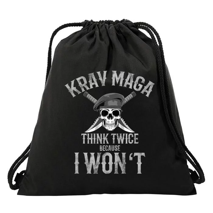 Funny Krav Maga Fighting Skull Drawstring Bag