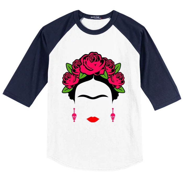 Frida Kahlo Mexico Artist Lover Flower Skull Baseball Sleeve Shirt