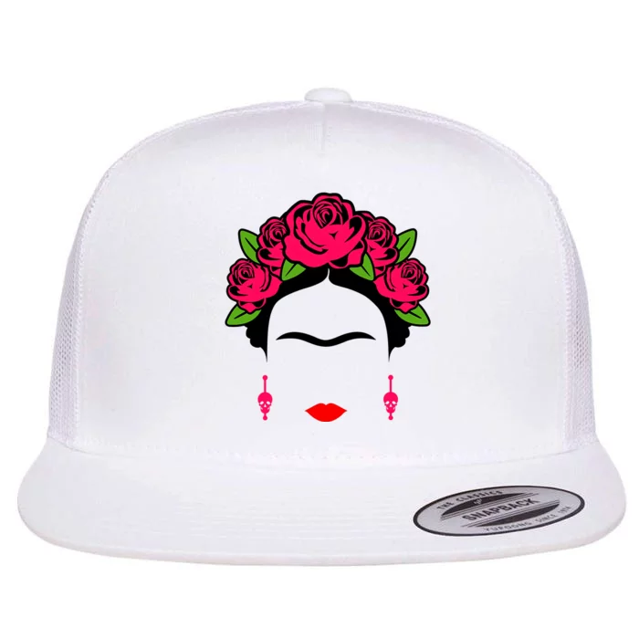 Frida Kahlo Mexico Artist Lover Flower Skull Flat Bill Trucker Hat