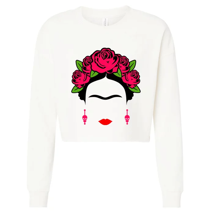 Frida Kahlo Mexico Artist Lover Flower Skull Cropped Pullover Crew