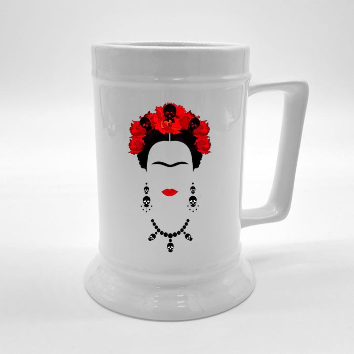 Frida Kahlo Mexico Artist Lover Flower Skull Front & Back Beer Stein