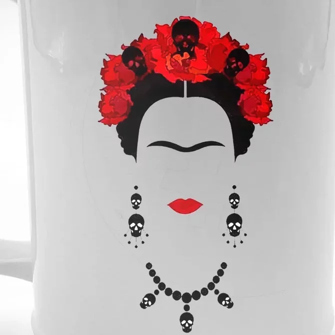 Frida Kahlo Mexico Artist Lover Flower Skull Front & Back Beer Stein