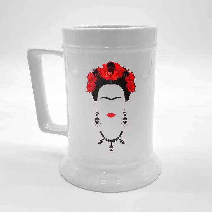 Frida Kahlo Mexico Artist Lover Flower Skull Front & Back Beer Stein