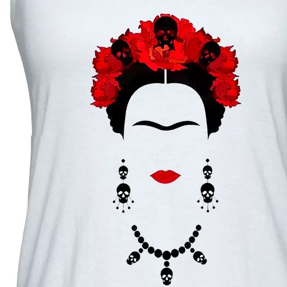 Frida Kahlo Mexico Artist Lover Flower Skull Ladies Essential Flowy Tank