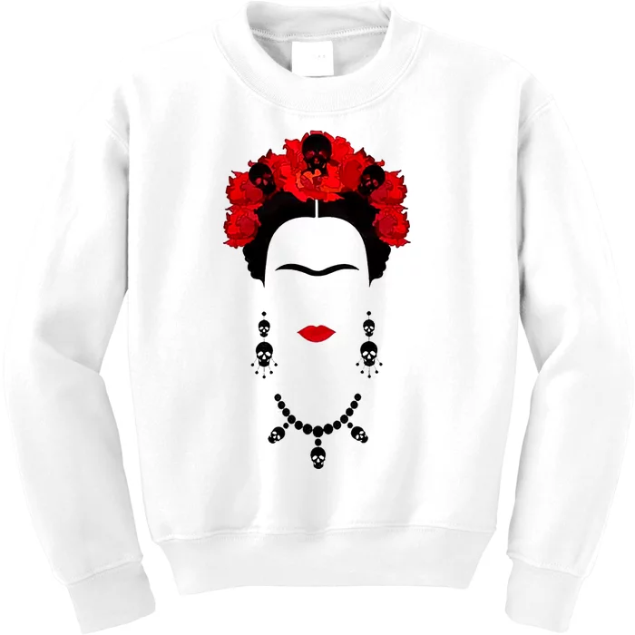 Frida Kahlo Mexico Artist Lover Flower Skull Kids Sweatshirt