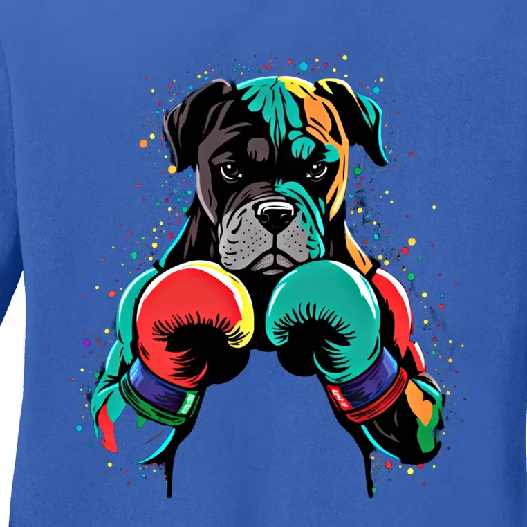 Funny Kickboxing Or Boxing Boxer Dog Gift Ladies Long Sleeve Shirt