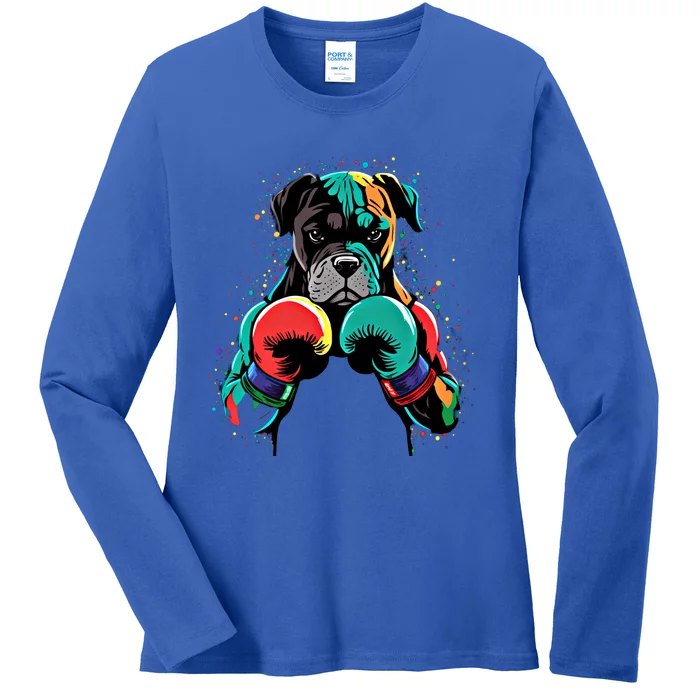 Funny Kickboxing Or Boxing Boxer Dog Gift Ladies Long Sleeve Shirt