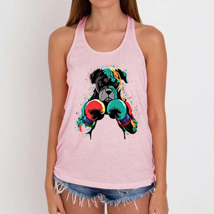 Funny Kickboxing Or Boxing Boxer Dog Gift Women's Knotted Racerback Tank