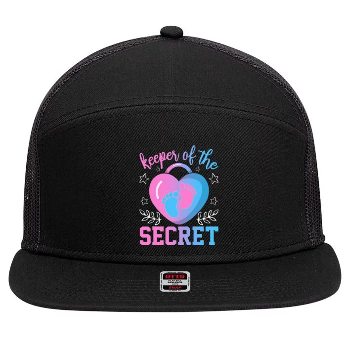 Funny Keeper of the Secret Baby Shower Gender Reveal Party 7 Panel Mesh Trucker Snapback Hat