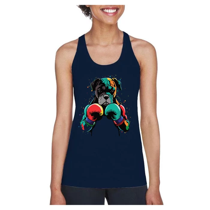 Funny Kickboxing Or Boxing Boxer Dog Women's Racerback Tank