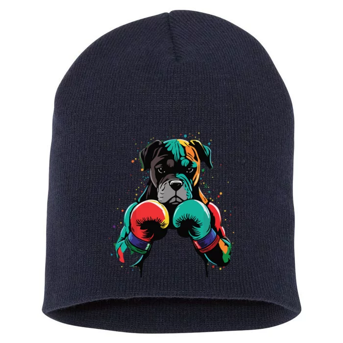 Funny Kickboxing Or Boxing Boxer Dog Short Acrylic Beanie