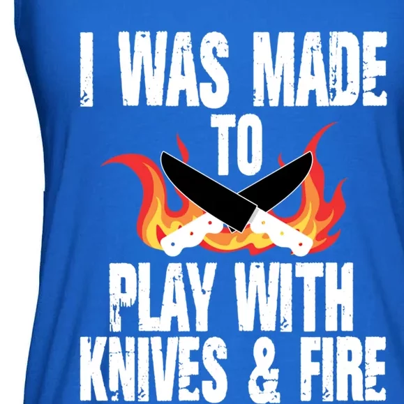 Funny Kitchen Proud Chef Play Knives And Fire Humor Cooking Gift Ladies Essential Flowy Tank