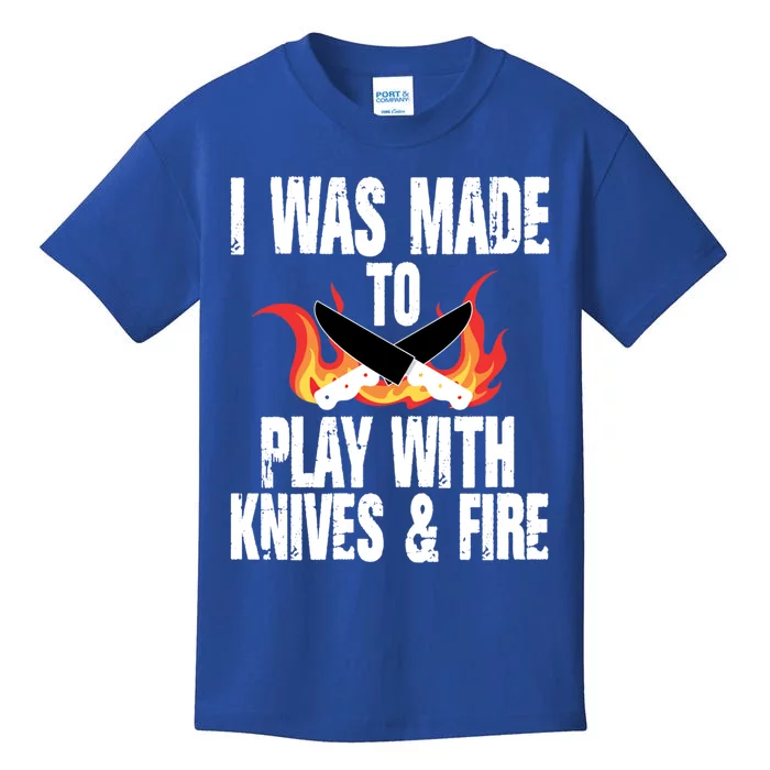 Funny Kitchen Proud Chef Play Knives And Fire Humor Cooking Gift Kids T-Shirt