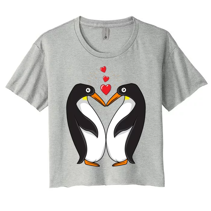 Funny Kissing Penguins Valentine's Day Matching Couple Gift Women's Crop Top Tee