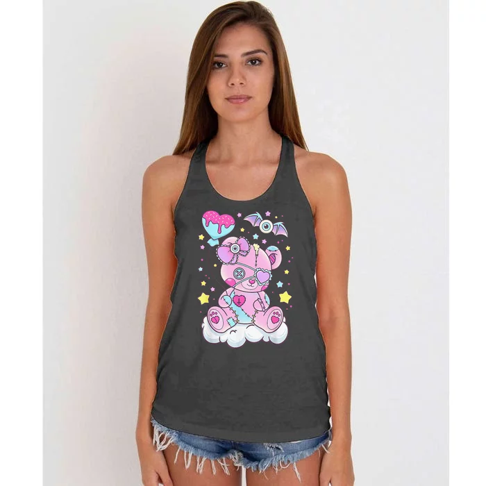 Funny Kawaii Pastel Goth Cute Creepy Bear Women's Knotted Racerback Tank