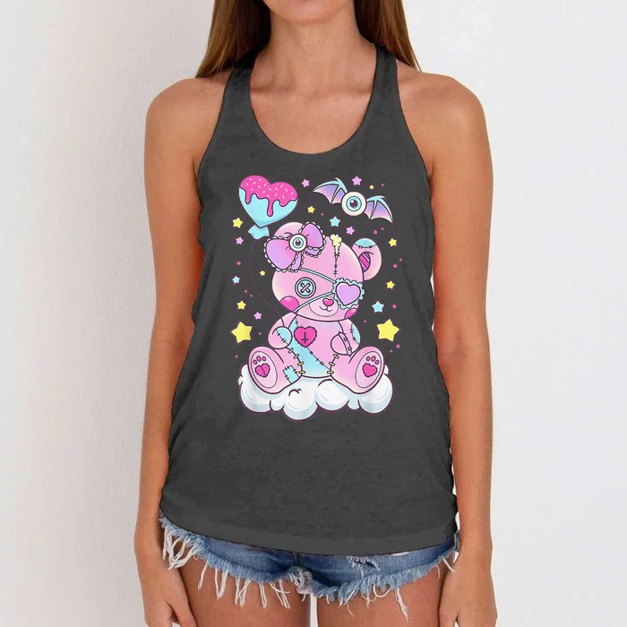 Funny Kawaii Pastel Goth Cute Creepy Bear Women's Knotted Racerback Tank