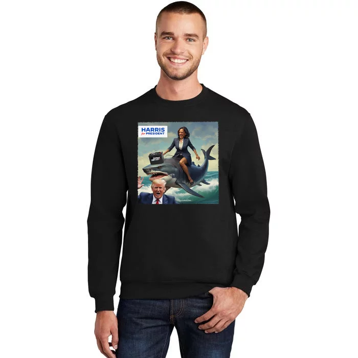 Funny Kamala Riding A Shark 2024 President Beat Trump Gift Sweatshirt