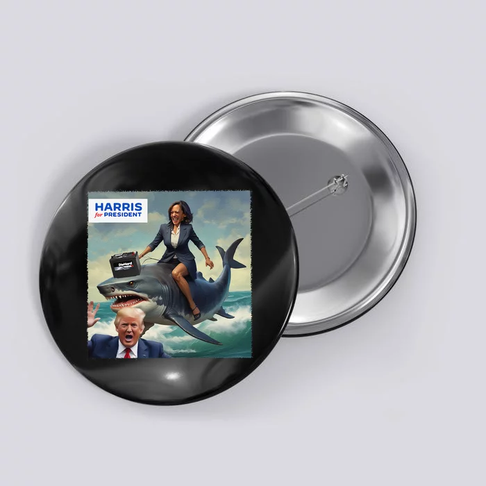 Funny Kamala Riding A Shark 2024 President Beat Trump Gift Button