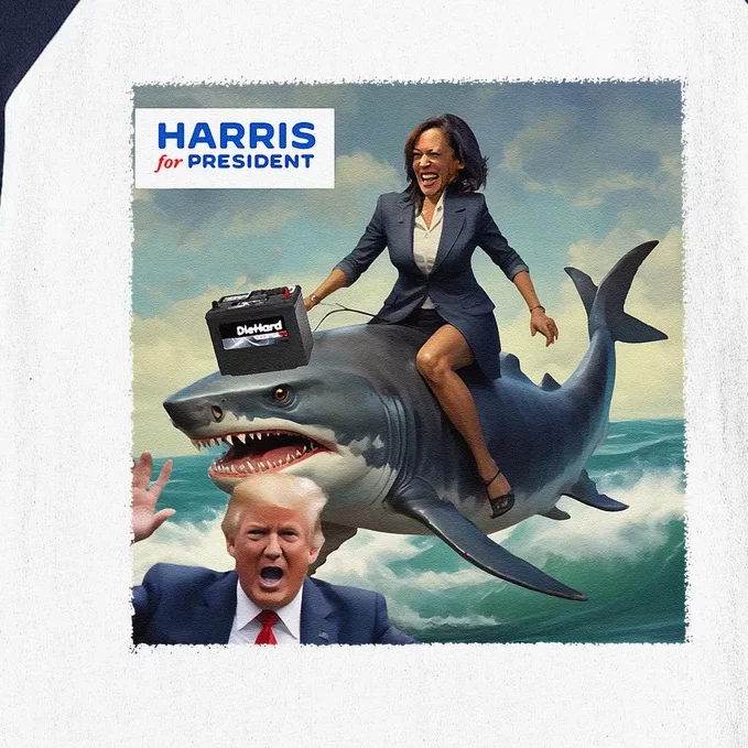 Funny Kamala Riding A Shark 2024 President Beat Trump Gift Baseball Sleeve Shirt