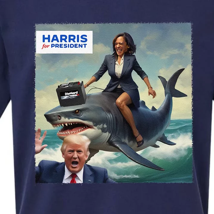 Funny Kamala Riding A Shark 2024 President Beat Trump Gift Sueded Cloud Jersey T-Shirt