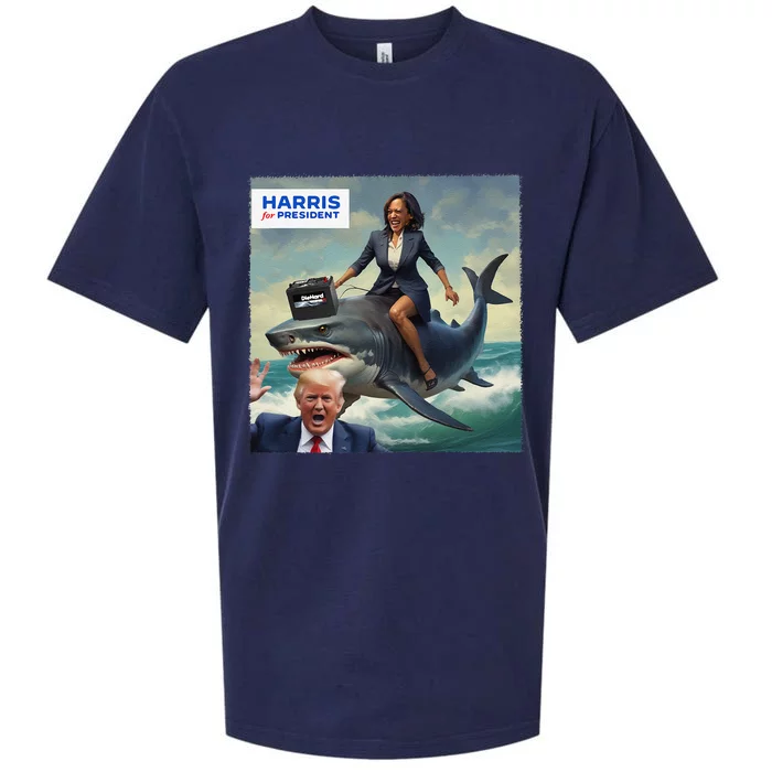 Funny Kamala Riding A Shark 2024 President Beat Trump Gift Sueded Cloud Jersey T-Shirt