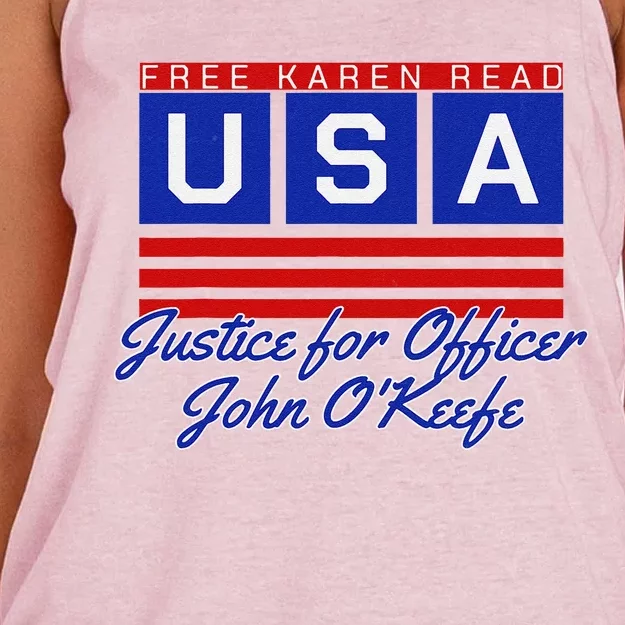 Free Karen Read Justice For Officer John OKeefe Usa America Women's Knotted Racerback Tank