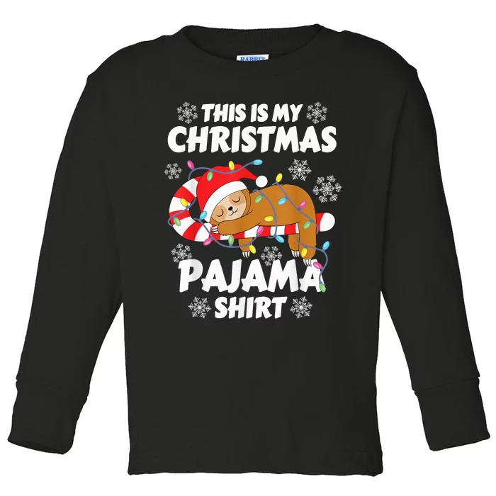 Funny Kawaii Sleeping Sloth Xmas This Is My Christmas Pajama Toddler Long Sleeve Shirt