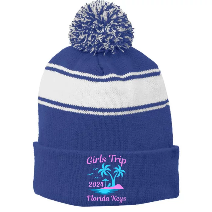 Florida Keys Summer Vacation Beach Trip 2024 Great Gift Stripe Pom Pom Beanie