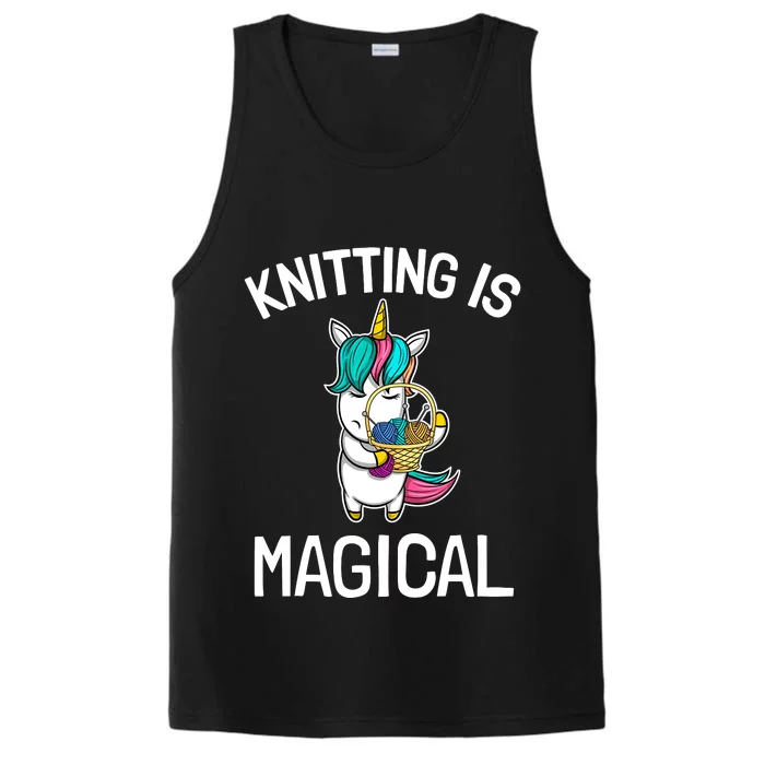 Funny Knitting Saying Knitting Needles Knit Unicorn Magic Performance Tank