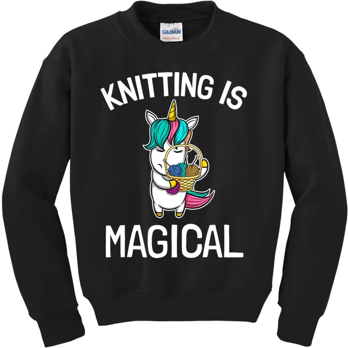 Funny Knitting Saying Knitting Needles Knit Unicorn Magic Kids Sweatshirt