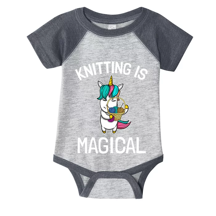 Funny Knitting Saying Knitting Needles Knit Unicorn Magic Infant Baby Jersey Bodysuit