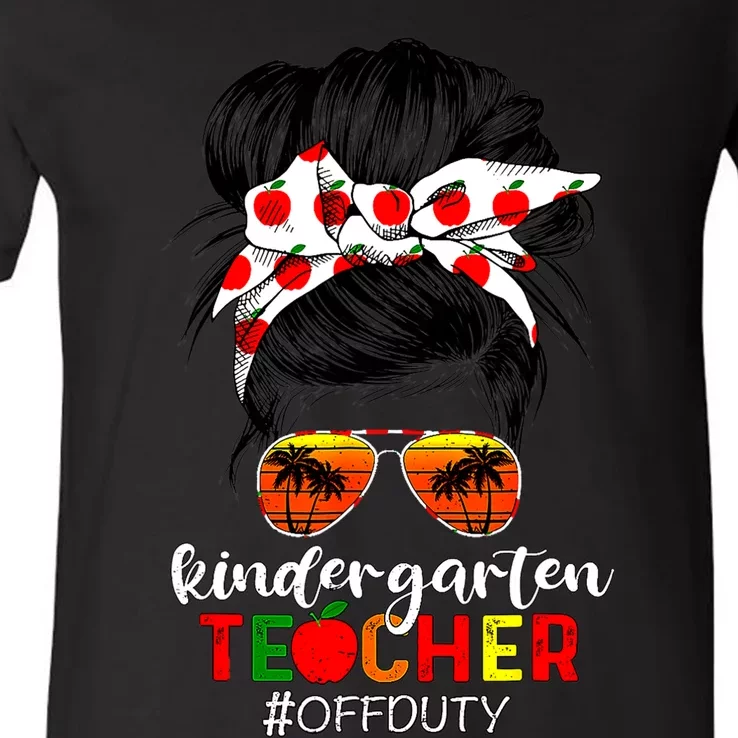 Funny Kindergarten Teacher Off Duty Last Day Of School V-Neck T-Shirt