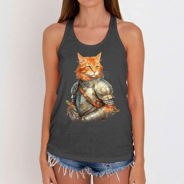 Feline Knight Templar The Crusader Cat Women's Knotted Racerback Tank