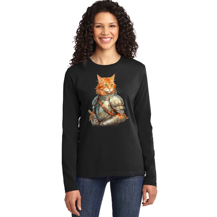 Feline Knight Templar The Crusader Cat Ladies Long Sleeve Shirt