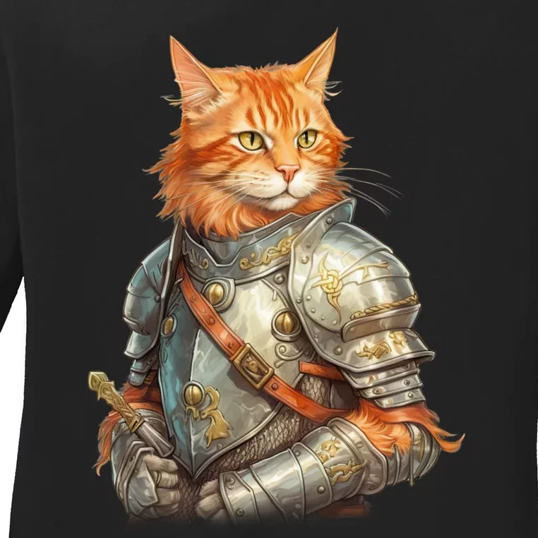 Feline Knight Templar The Crusader Cat Ladies Long Sleeve Shirt