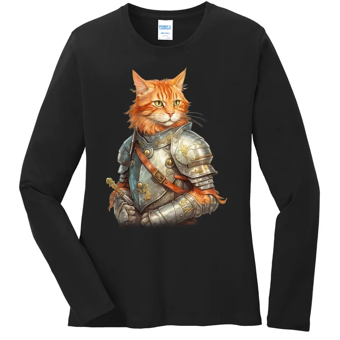 Feline Knight Templar The Crusader Cat Ladies Long Sleeve Shirt