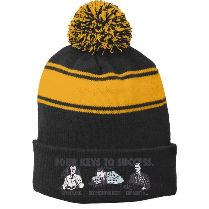 Four Keys To Success Stripe Pom Pom Beanie