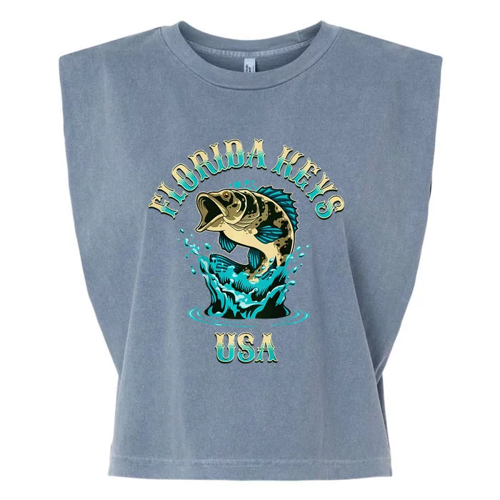 Florida Keys Usa Fishing Design On Front And Back Garment-Dyed Women's Muscle Tee