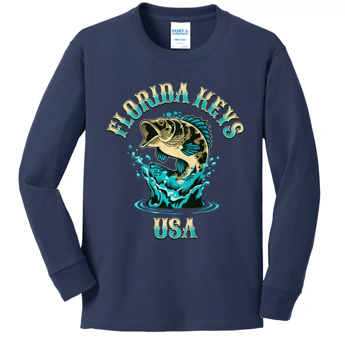 Florida Keys Usa Fishing Design On Front And Back Kids Long Sleeve Shirt