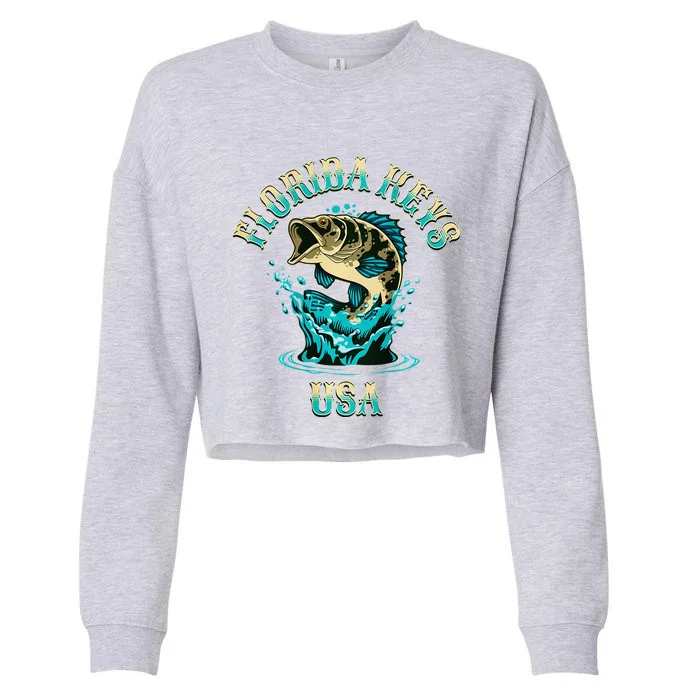 Florida Keys Usa Fishing Design On Front And Back Cropped Pullover Crew