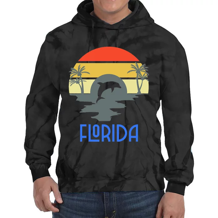 Florida Keys Vintage 70s Retro Florida Vacation Dolphin Tie Dye Hoodie