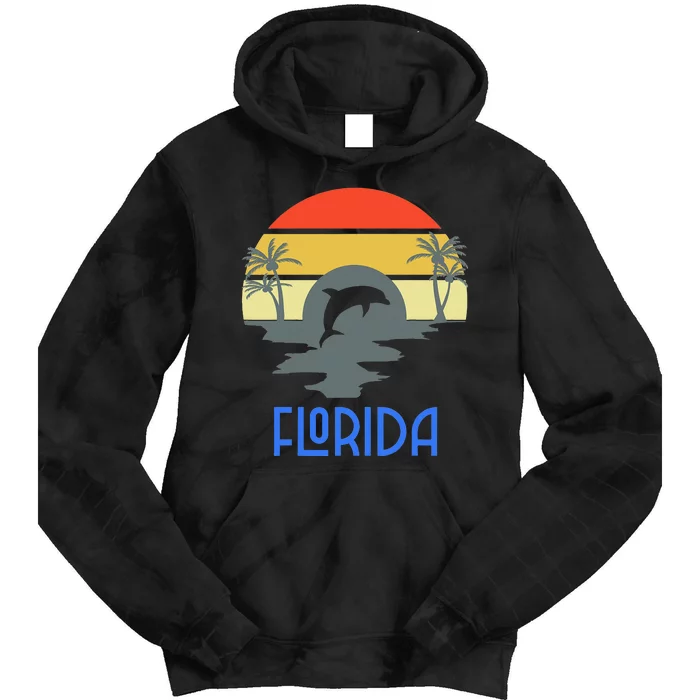 Florida Keys Vintage 70s Retro Florida Vacation Dolphin Tie Dye Hoodie