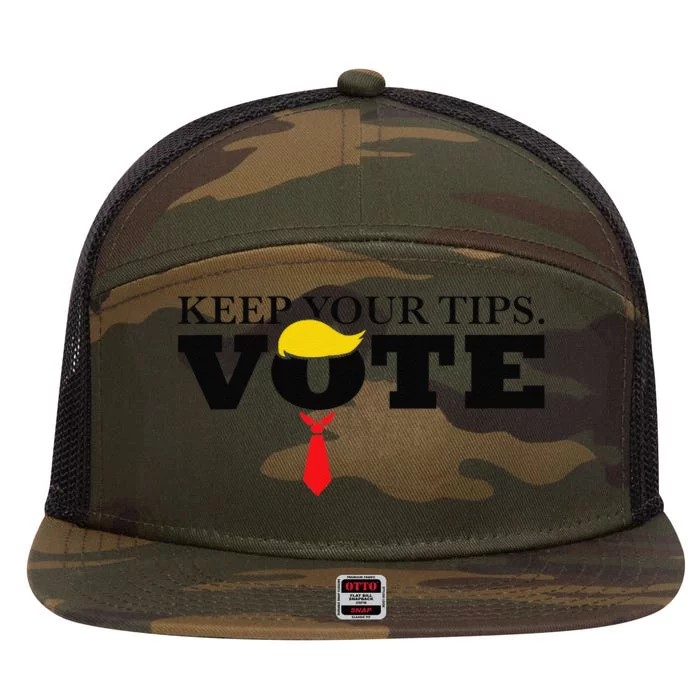 Funny Keep Your Tips Vote Trump IM Voting Convicted Felon 7 Panel Mesh Trucker Snapback Hat