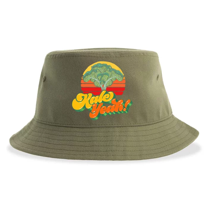 Funny Kale Yeah Gift Funny Vegetable Vintage Retro 80s Sunset Garden Gift Sustainable Bucket Hat